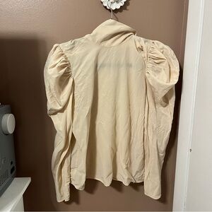 Marie Oliver Elegant Cream Silk Puff Sleeve Long Sleeve Women's Tie Neck Blouse